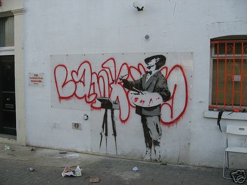 banksy graffiti artwork. Banksy#39;s brand of graffiti art